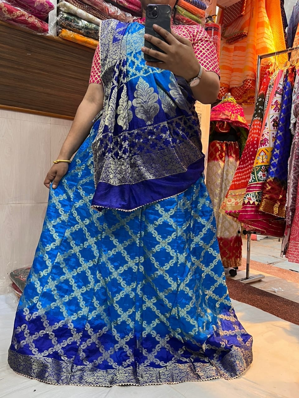 Rajasthani Bandhej Traditional Zari Ghatchola Lehengas Kml Or Firogi Blue Lehenga