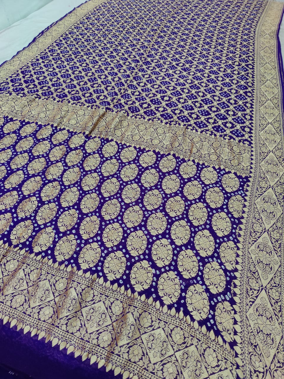 Pure Khaddi Georgette Banarasi Bandhej Ghatchola Saree Ir Kc