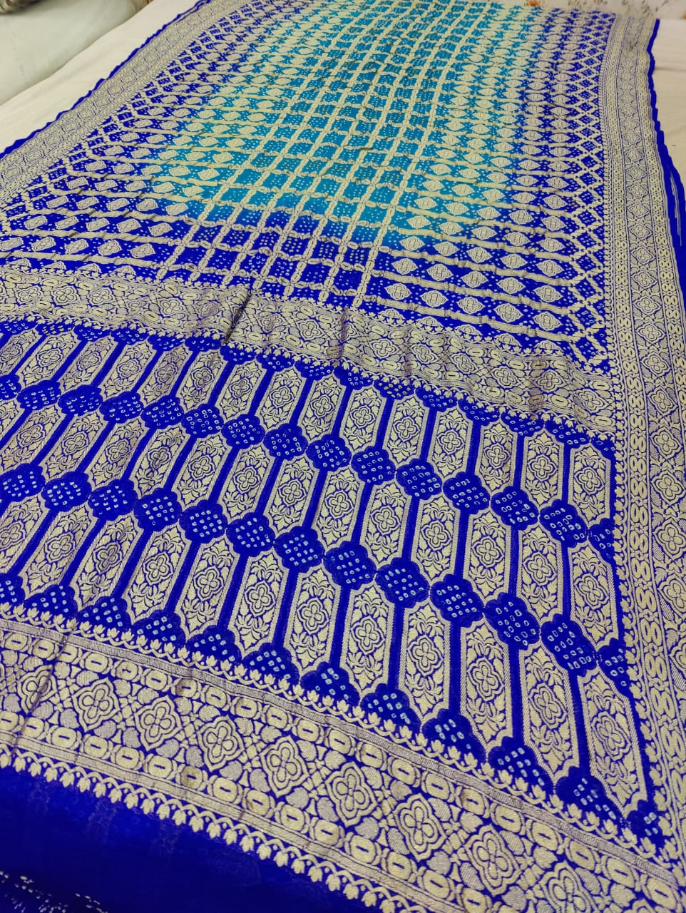 Pure Khaddi Georgette Banarasi Bandhej Ghatchola Saree Ir Kc