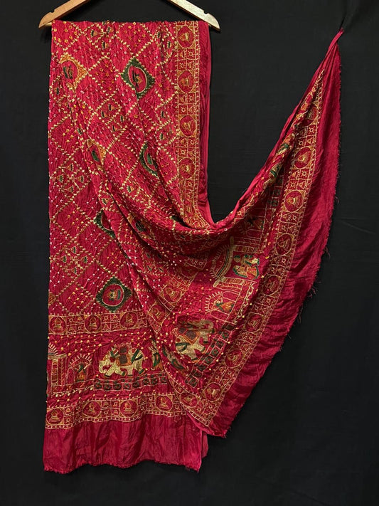 Model Silk Bandhej Work Duptta Kc Or Rani Dupatta