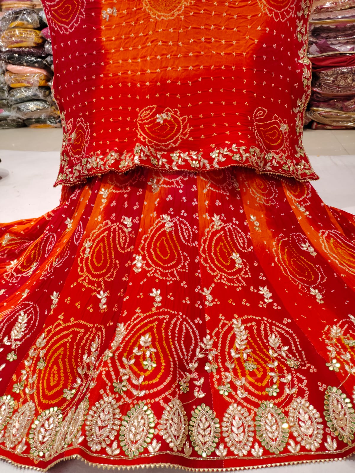 Pure Ojerya Bandej Lahnga Rtk Nr Red Orange Lehenga