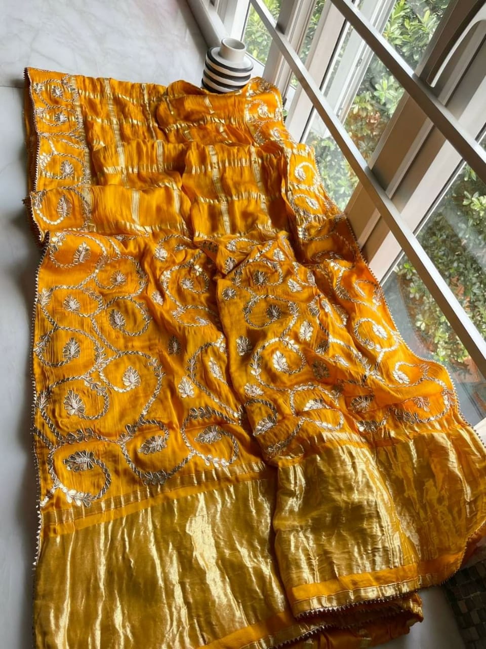 Pure Gajji Silk Gotapatti Work Saree Kcpc Nr Yallow