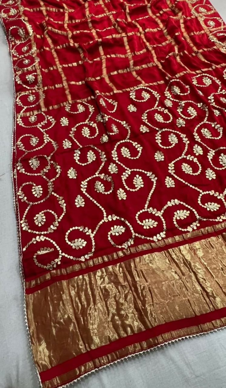 Pure Gajji Silk Gotapatti Work Saree Kcpc Nr Red