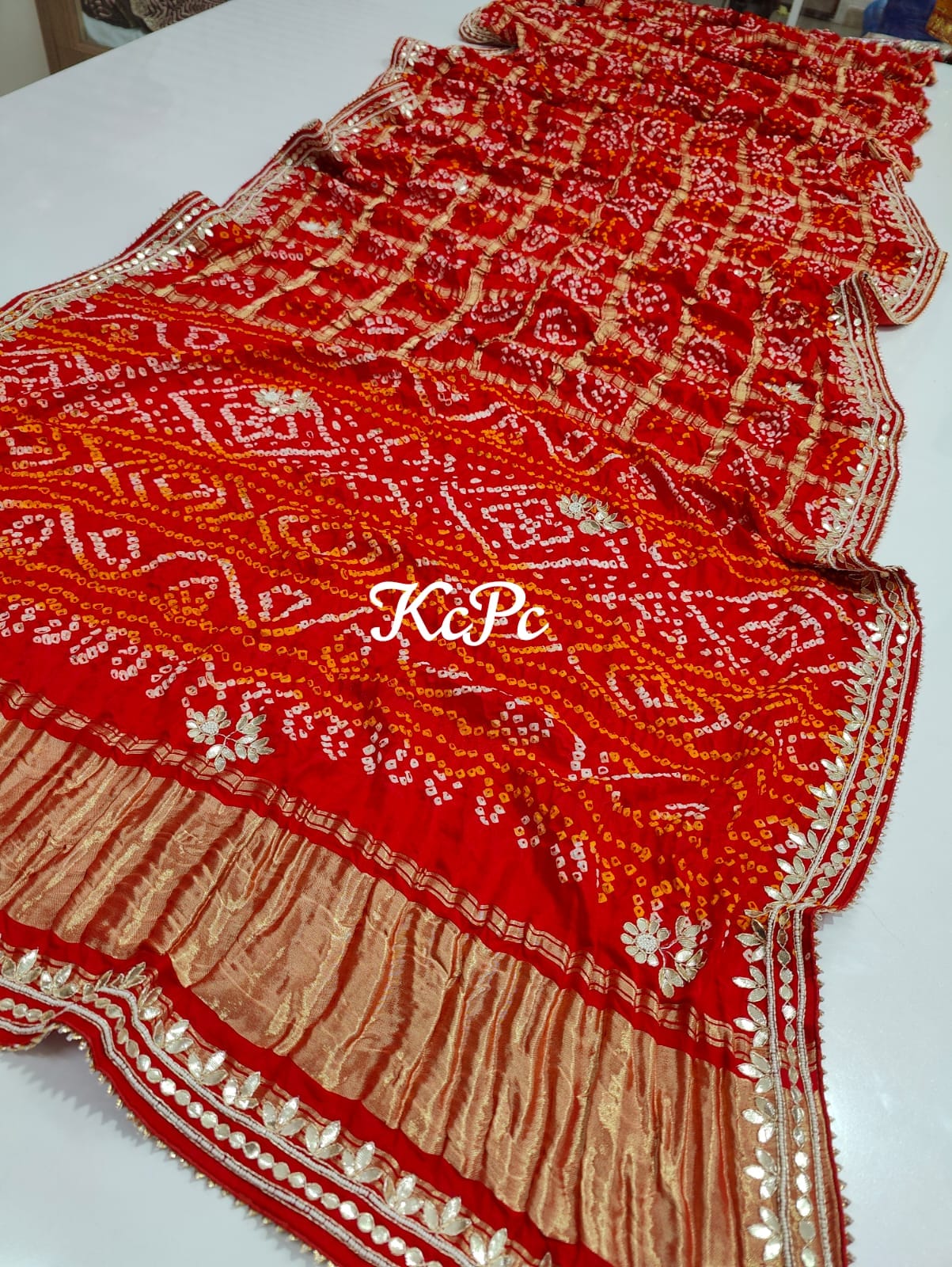 Pure Gaji Silk Bandhani Ghatchola Hand Gotapatti Work Saree Kcpc Nr