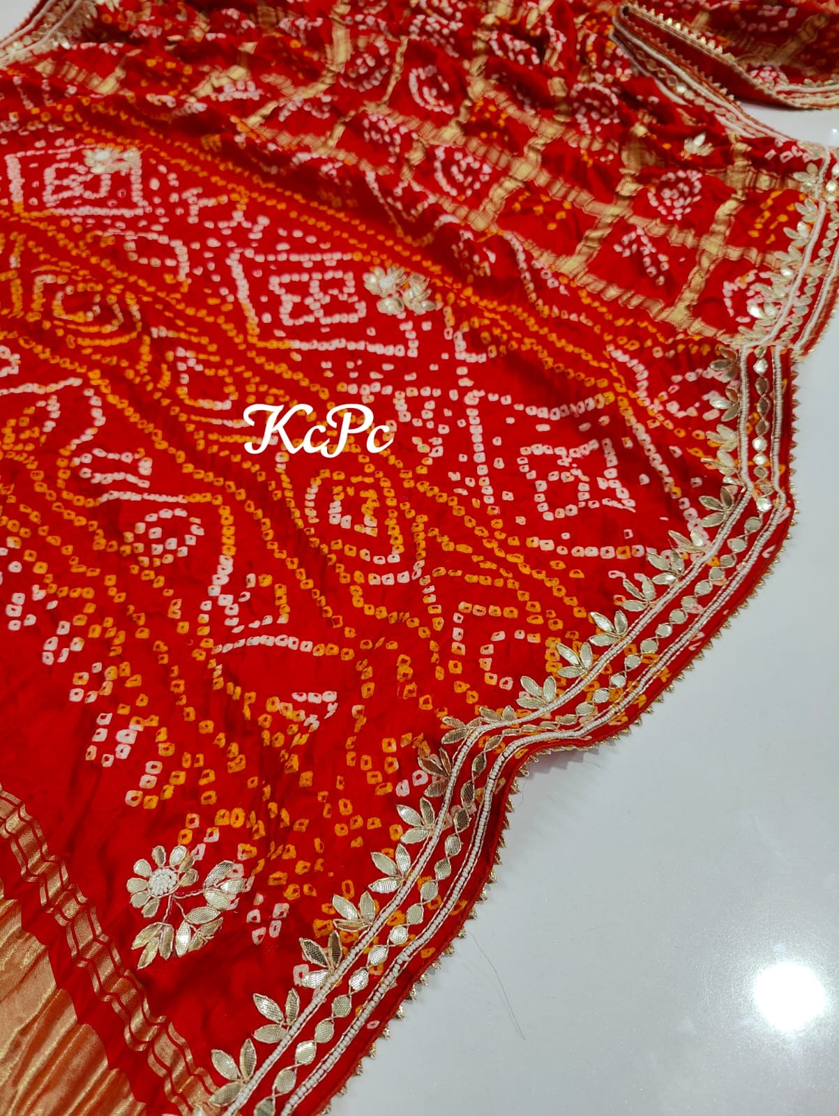 Pure Gaji Silk Bandhani Ghatchola Hand Gotapatti Work Saree Kcpc Nr