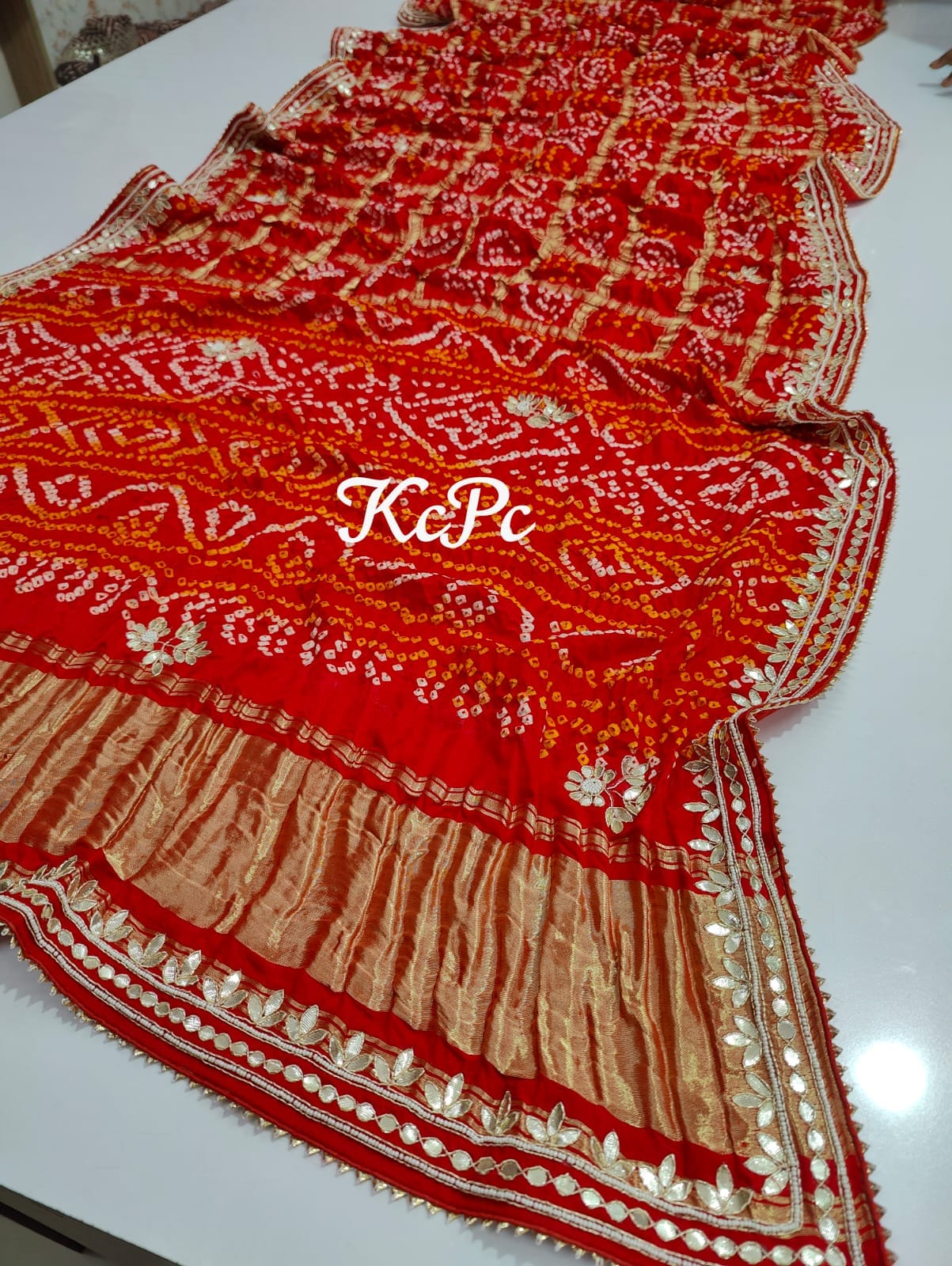 Pure Gaji Silk Bandhani Ghatchola Hand Gotapatti Work Saree Kcpc Nr