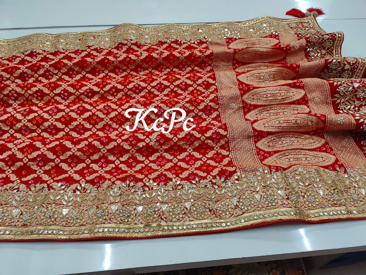 Pure Khaddi Georgette Bandhani Bridal Dupatta Kcpc Nr