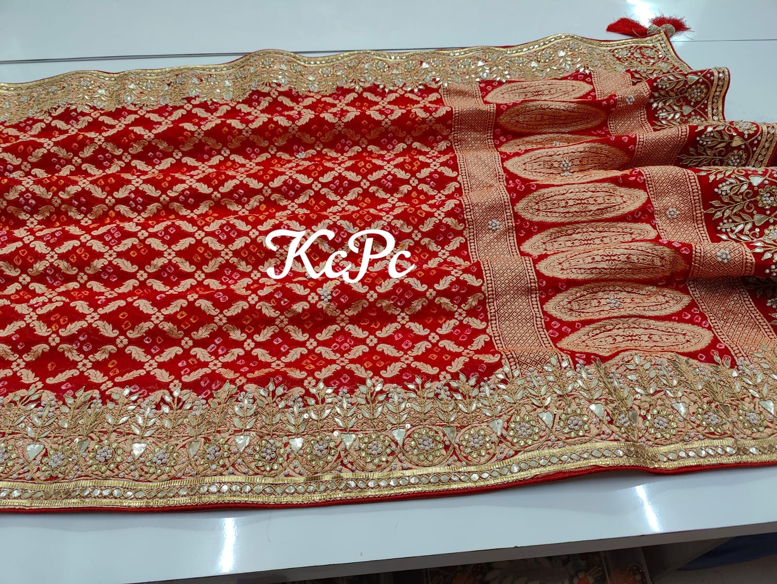 Pure Khaddi Georgette Bandhani Bridal Dupatta Kcpc Nr