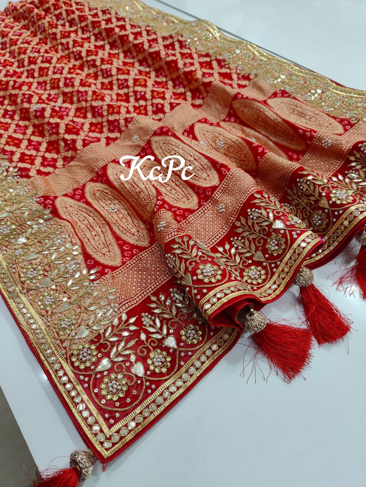 Pure Khaddi Georgette Bandhani Bridal Dupatta Kcpc Nr