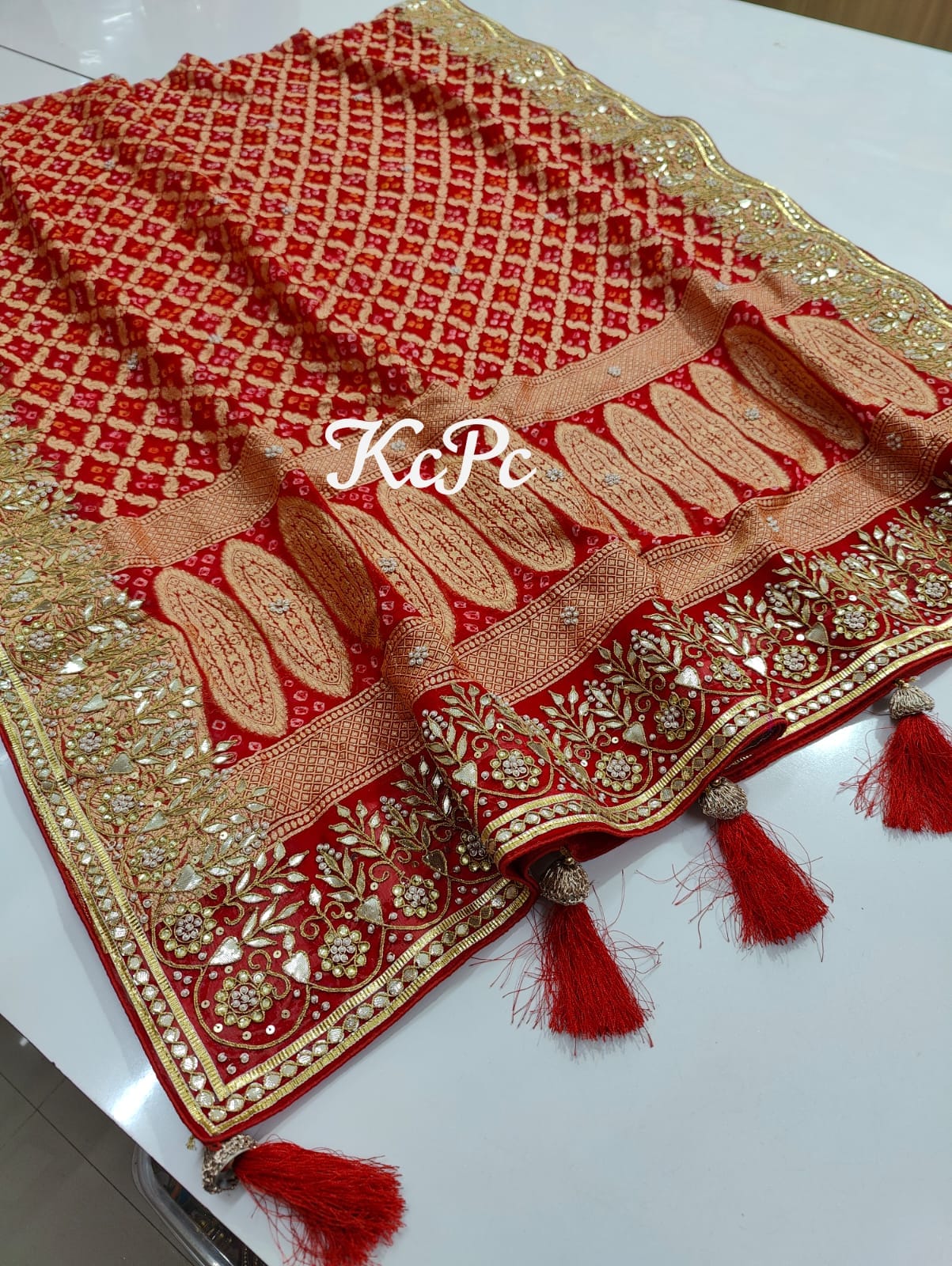 Pure Khaddi Georgette Bandhani Bridal Dupatta Kcpc Nr