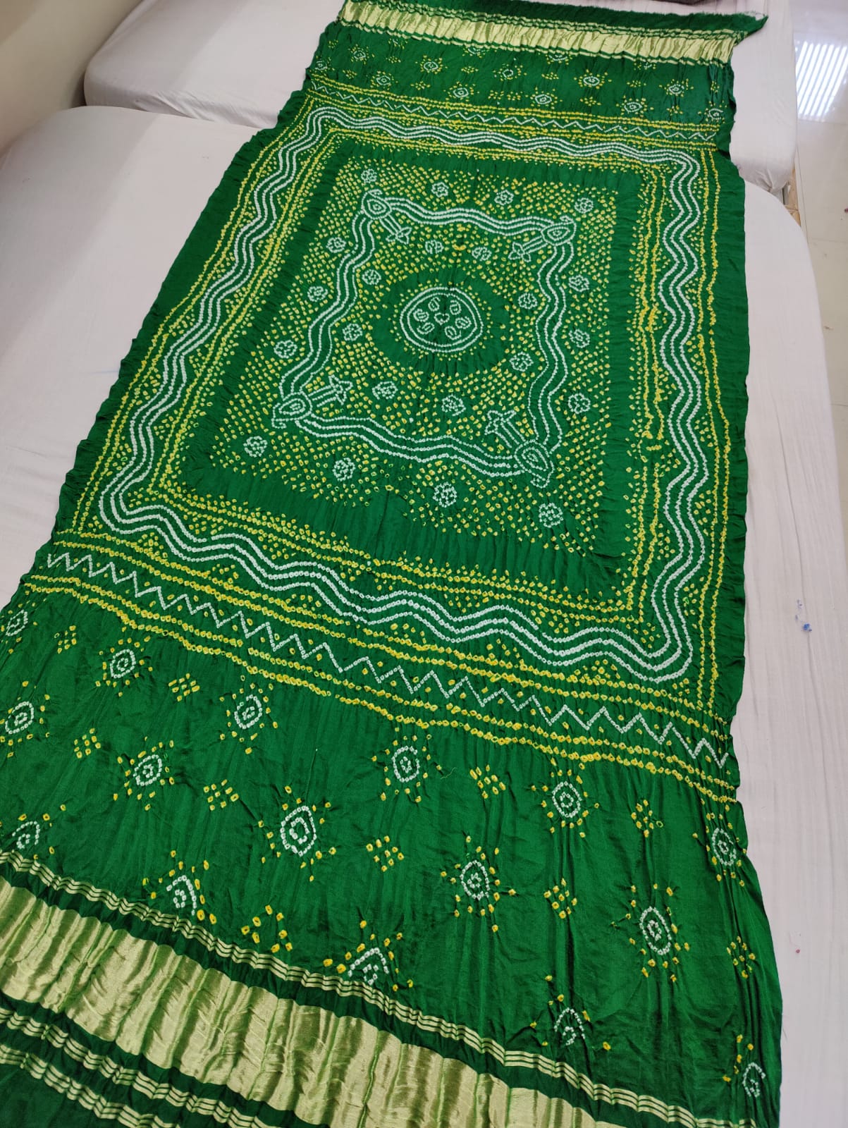 Pure Gaji Silk Bandhani Chandokhani Dupatta Nr Kcpc Green