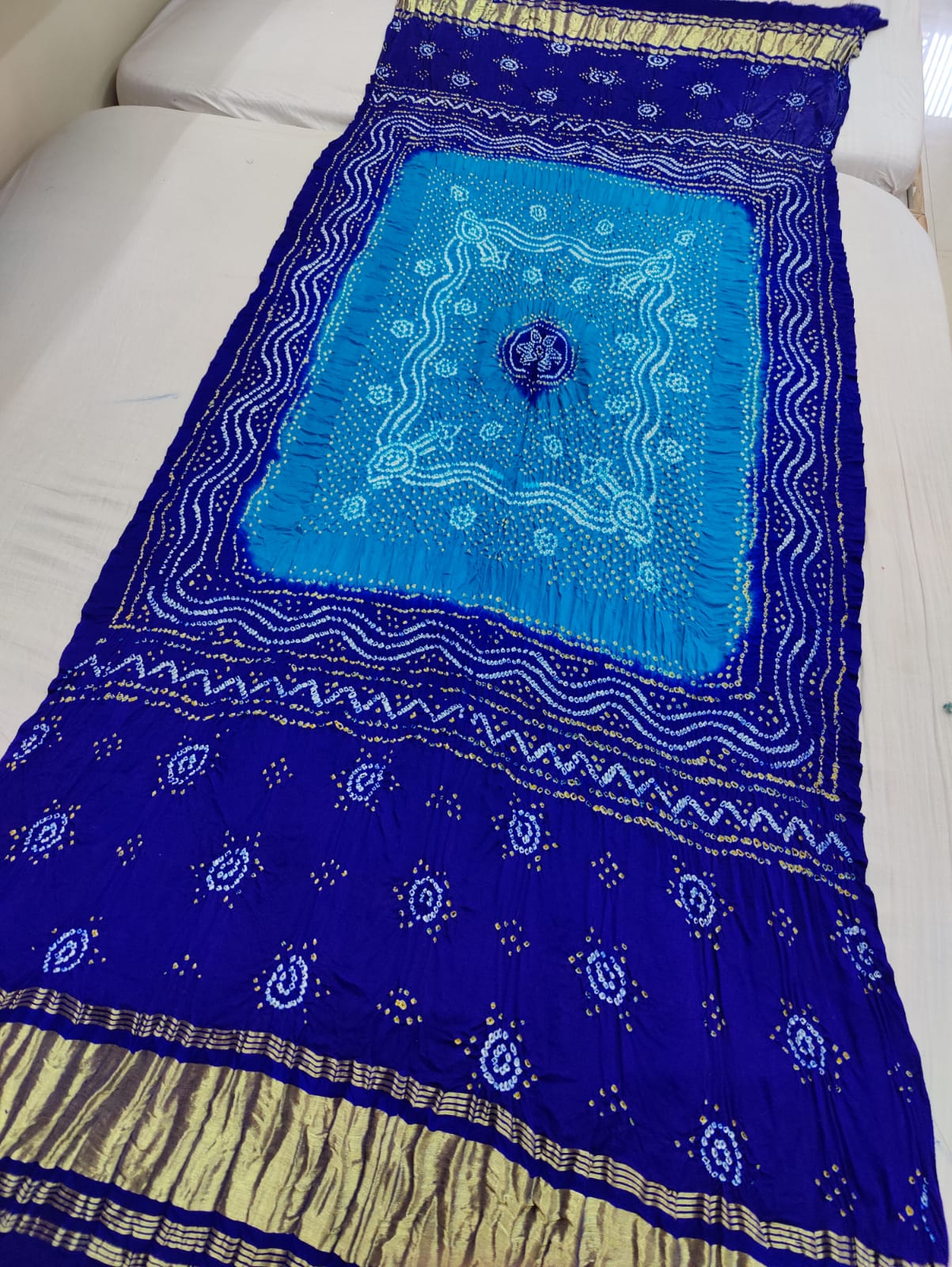 Pure Gaji Silk Bandhani Chandokhani Dupatta Nr Kcpc Firoji Blue