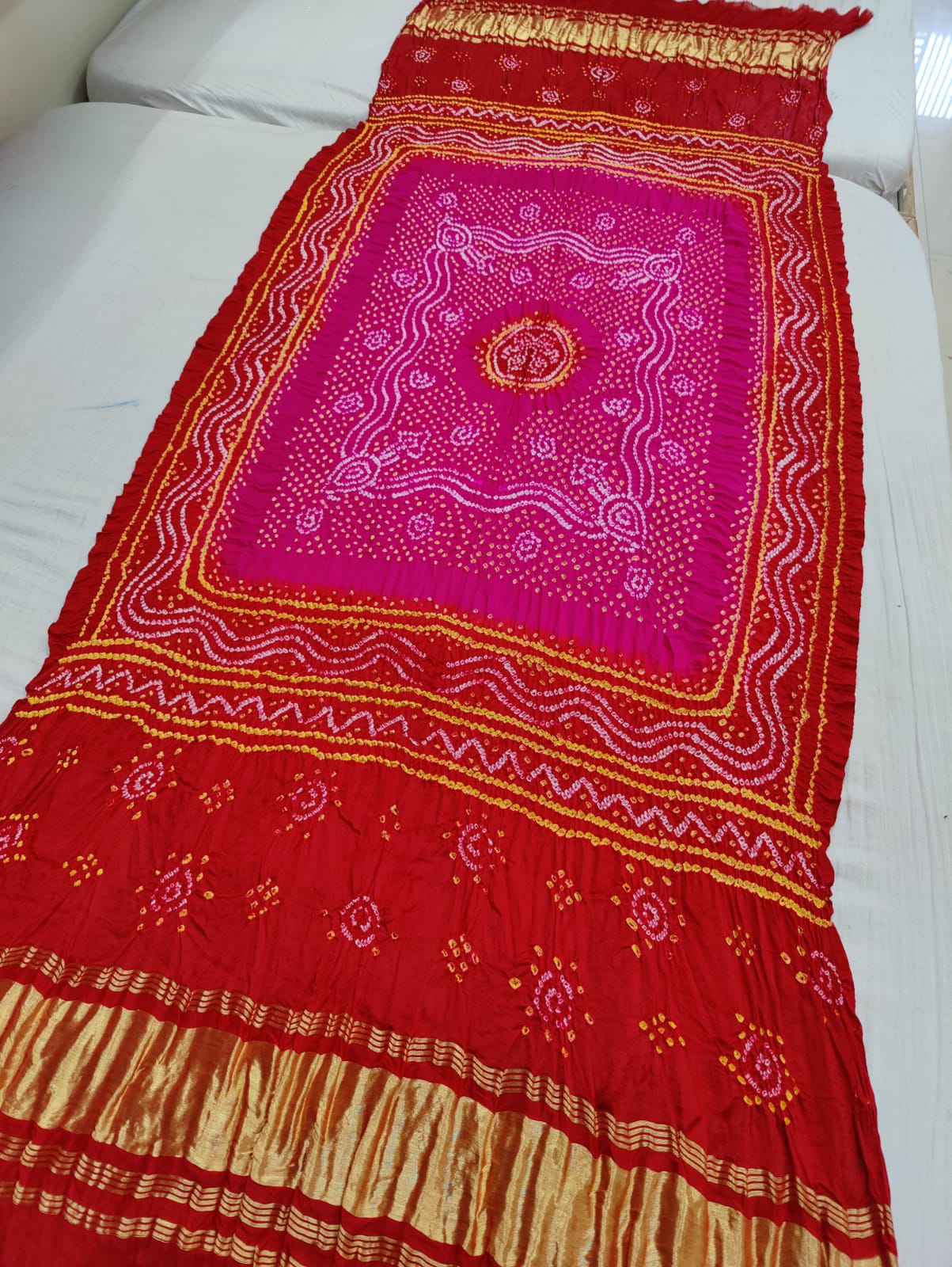 Pure Gaji Silk Bandhani Chandokhani Dupatta Nr Kcpc Rani Red