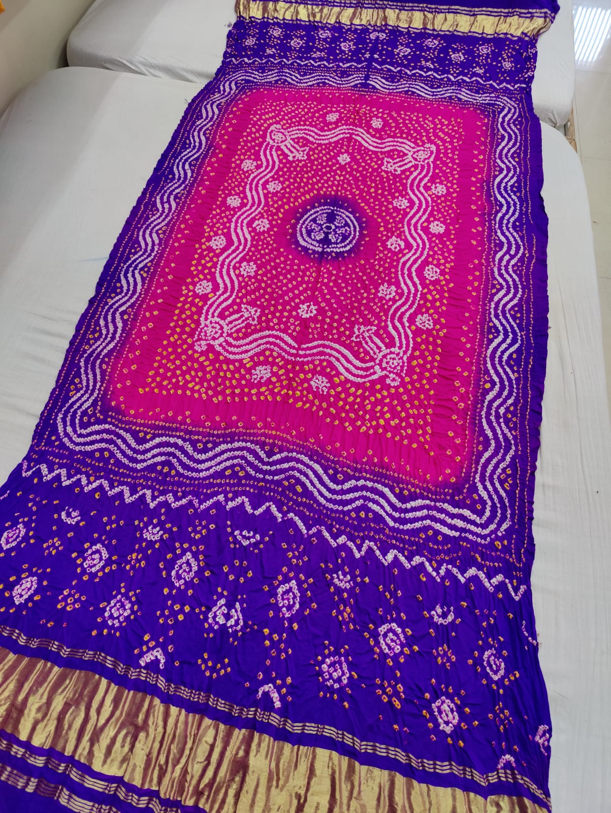 Pure Gaji Silk Bandhani Chandokhani Dupatta Nr Kcpc Purple Blue