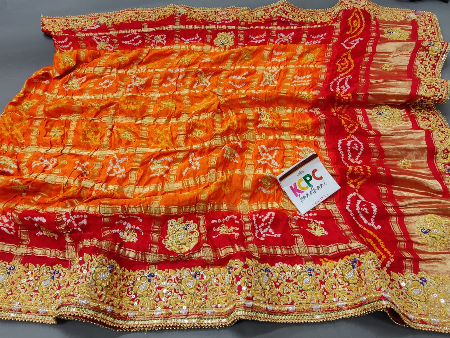 Rajasthani Trending Pure Gaji Silk Bandhani Jardozi Work Ghatchola Chunri Pila Odhna in Aara Tari Handwork