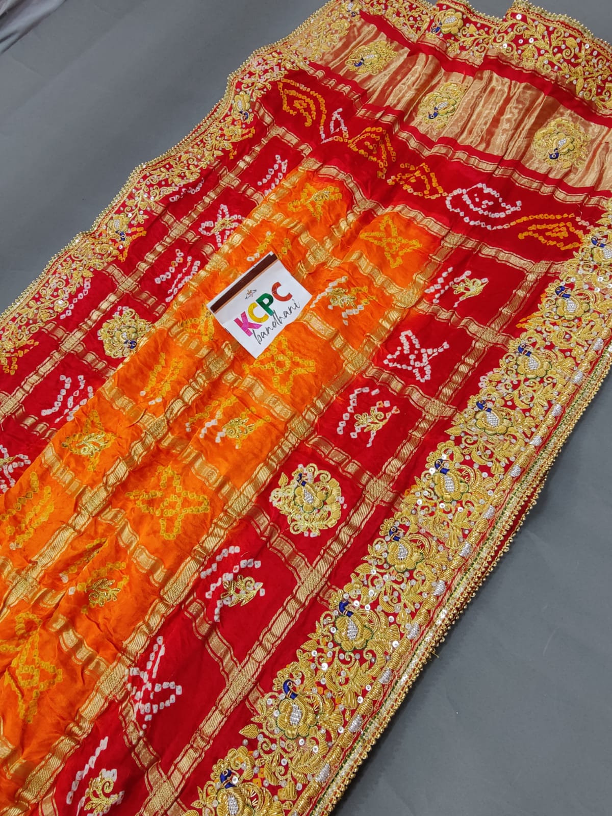 Rajasthani Trending Pure Gaji Silk Bandhani Jardozi Work Ghatchola Chunri Pila Odhna in Aara Tari Handwork