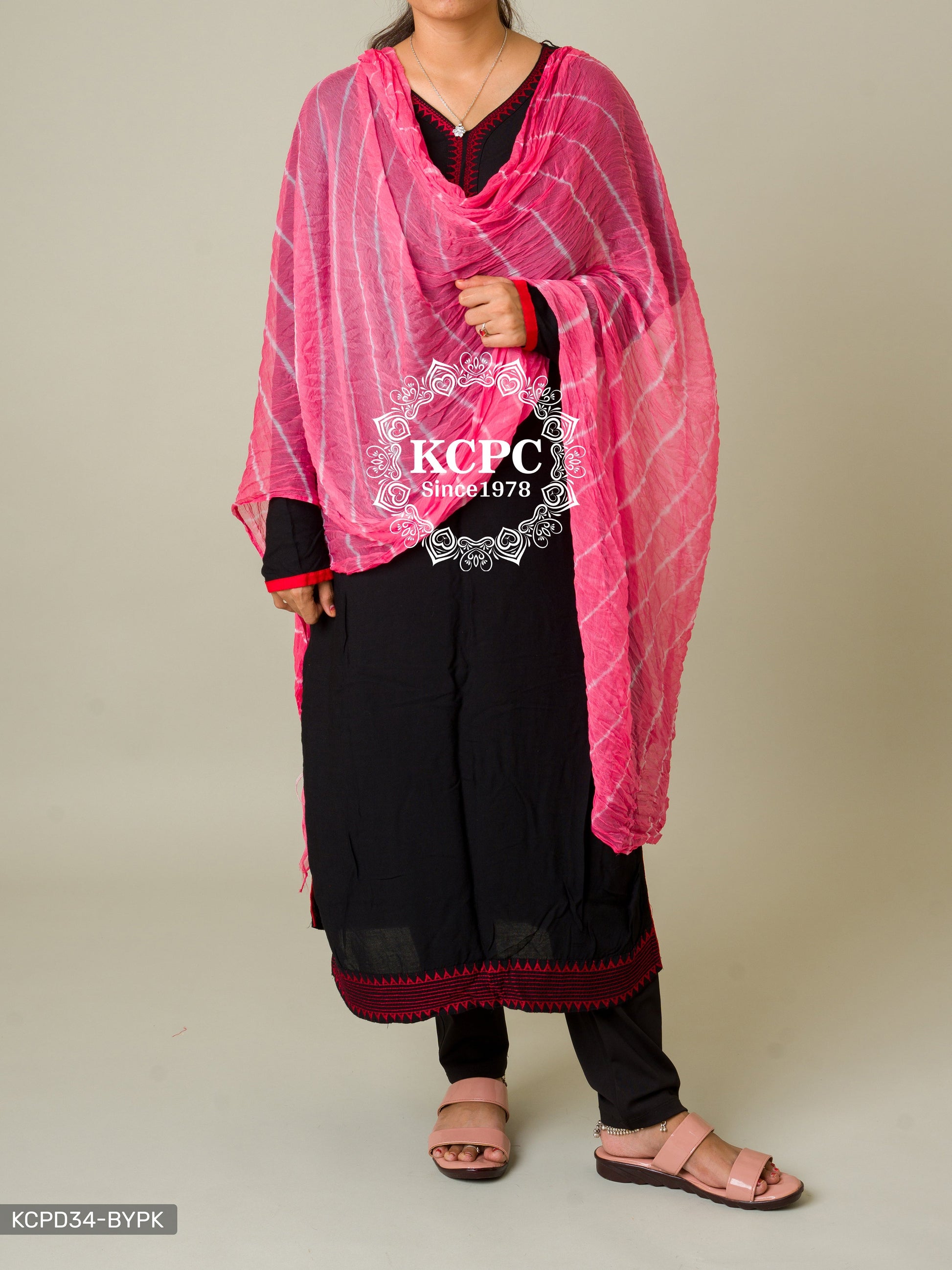 Kcpc Originals Handmade Chiffon Leheriya Dupattas Baby Pink Dupatta