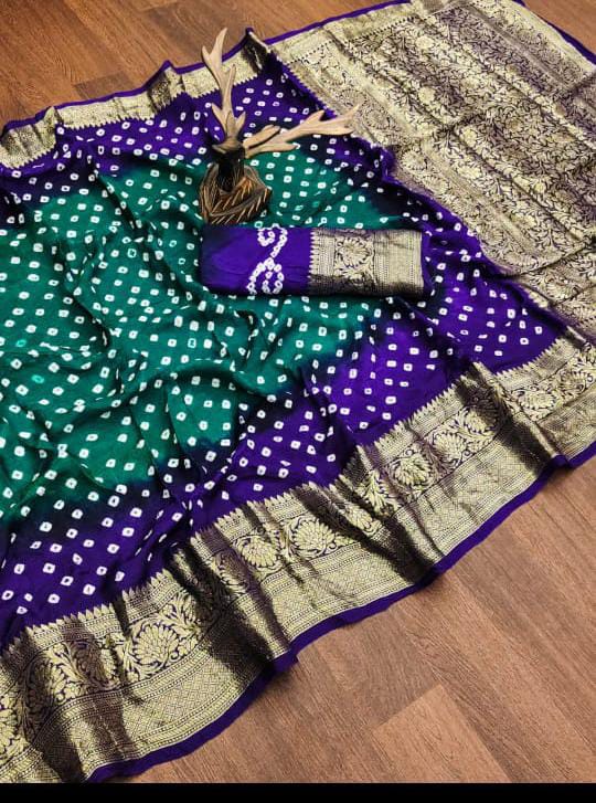 New Viscos Silk Bandhani Saree With Zari Border kcpc sam