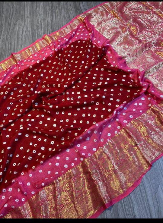 New Viscos Silk Bandhani Saree With Zari Border kcpc sam