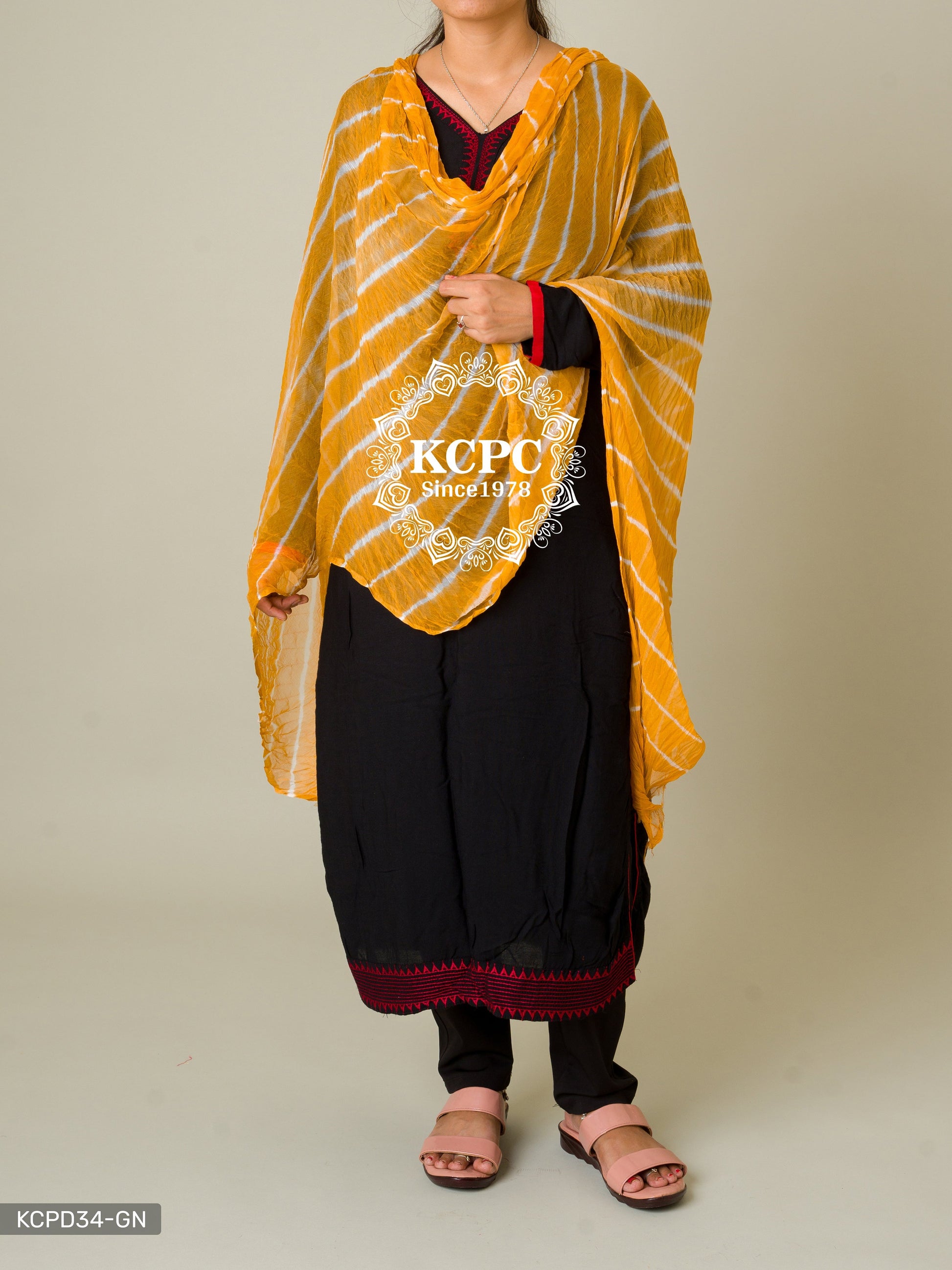 Kcpc Originals Handmade Chiffon Leheriya Dupattas Yellow Dupatta