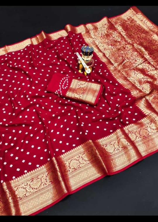 New Viscos Silk Bandhani Saree With Zari Border kcpc sam