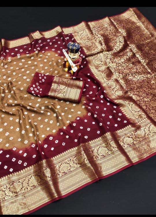 New Viscos Silk Bandhani Saree With Zari Border kcpc sam