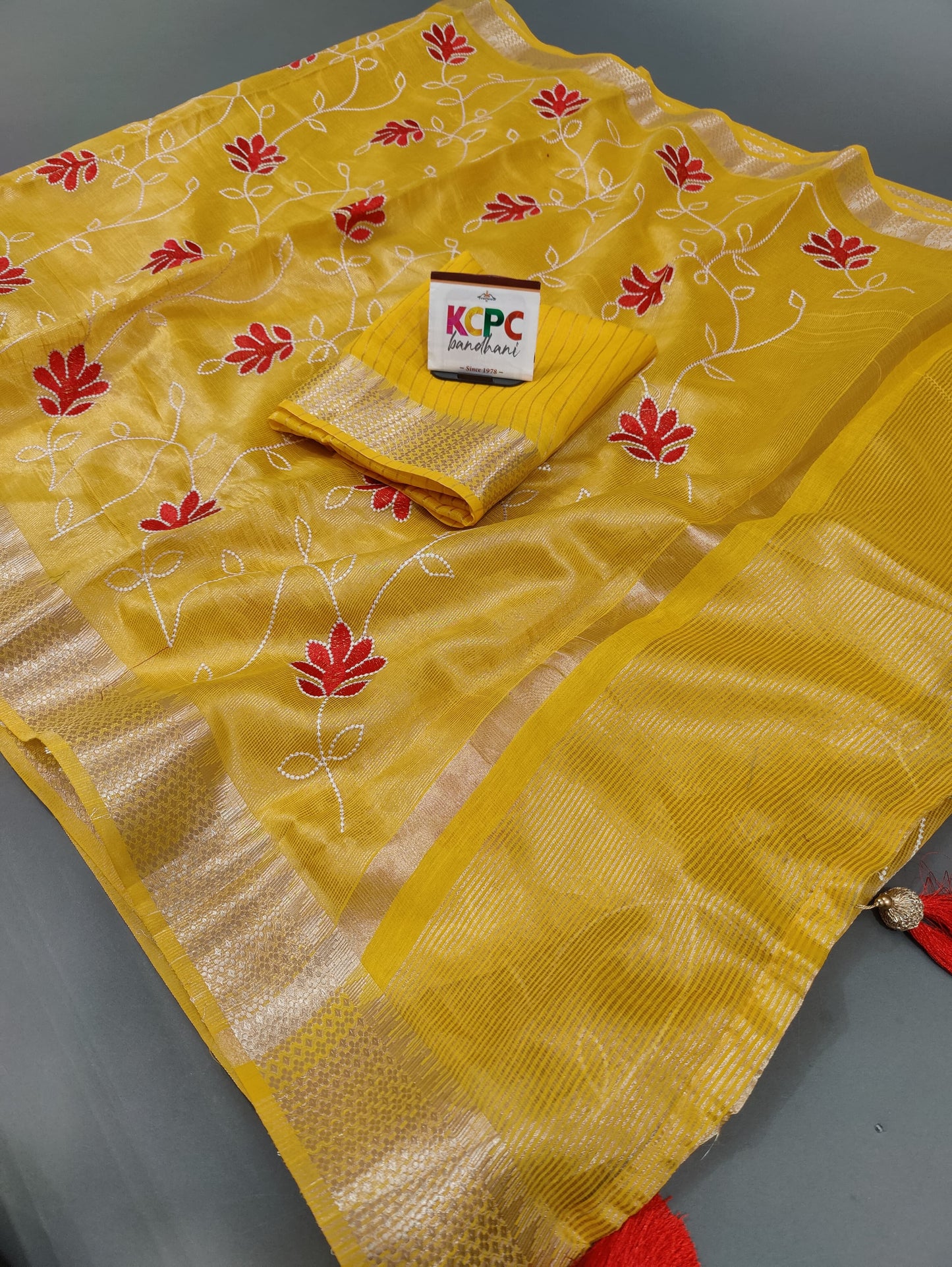 Pure Tusser Cotton Silk Kashida Embroidery work With blouse Saree