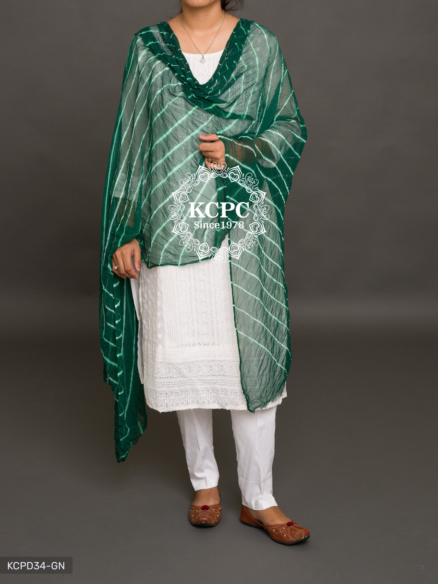 Kcpc Originals Handmade Chiffon Leheriya Dupattas Green Dupatta