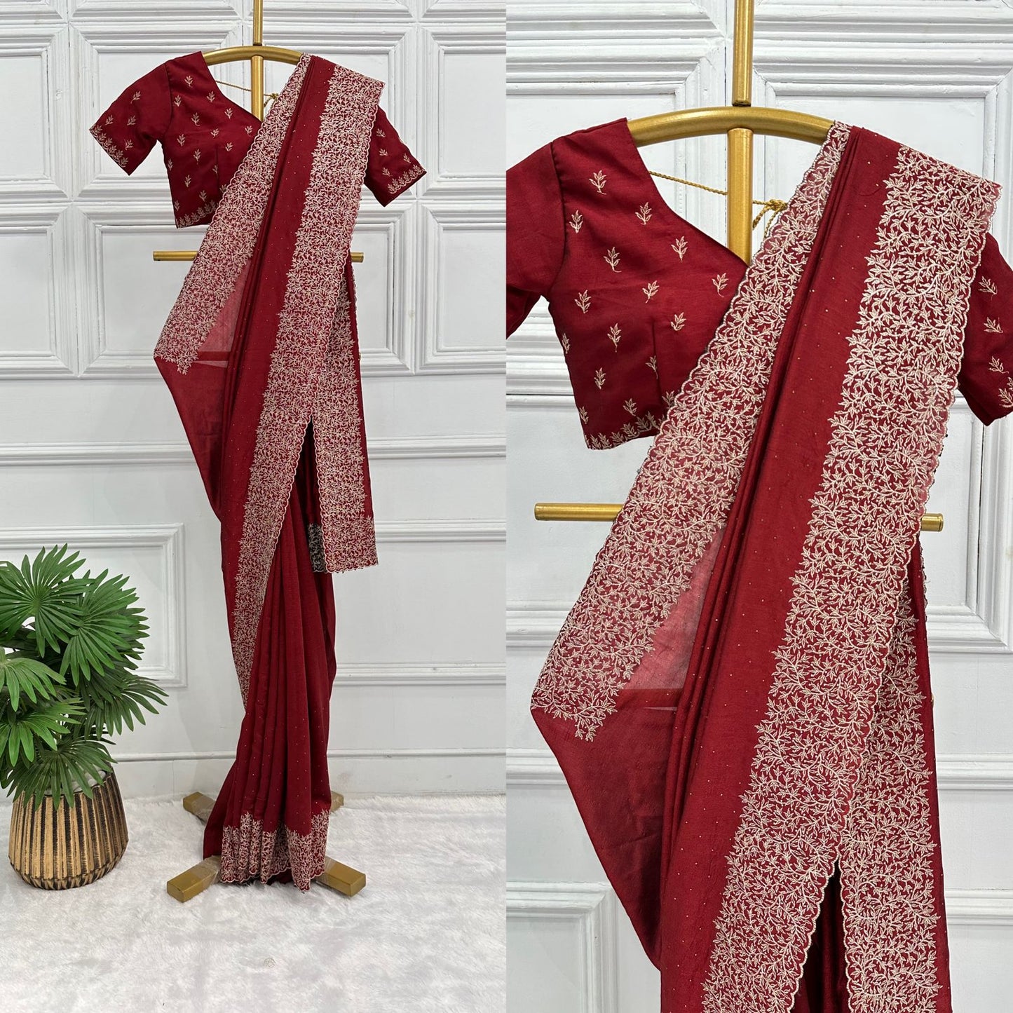 Latest heavy blooming vichitra silk with embroidery and diamond work HM