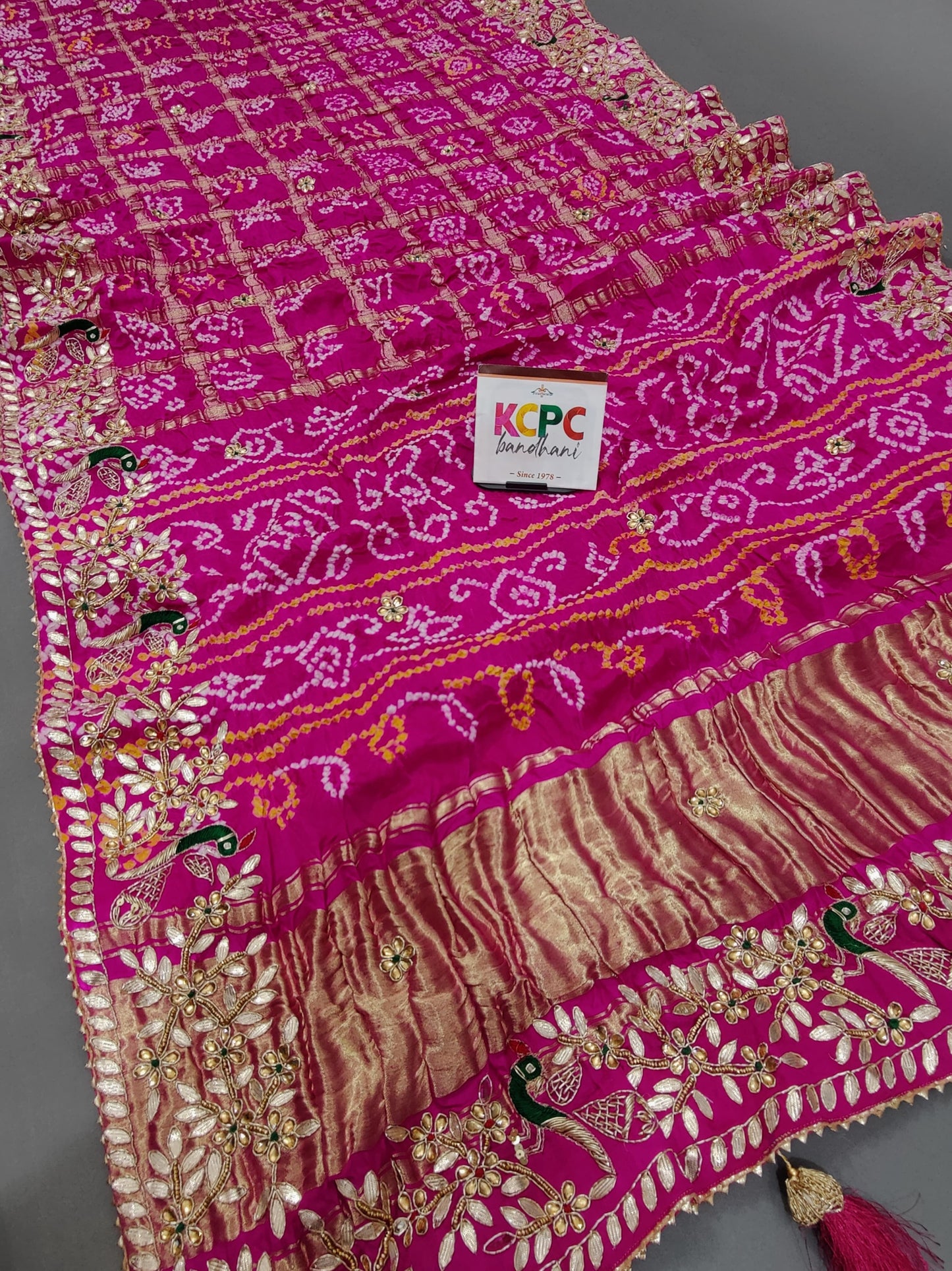 Pure Gaji Silk Bandhani Ghatchola Heavy Gotapatti Work Saree, KCPC, OR