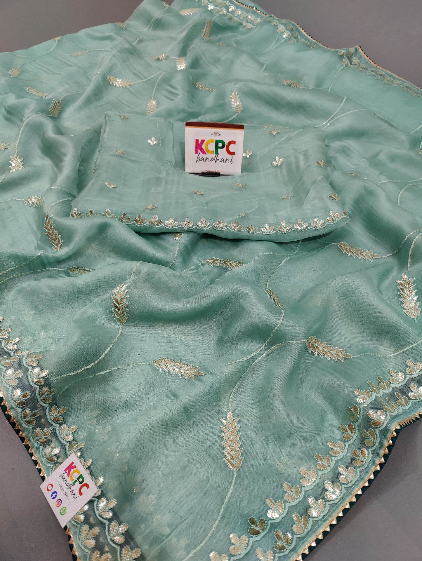 Original HO Silk Tissue Saree with Gotapatti Work with blouse