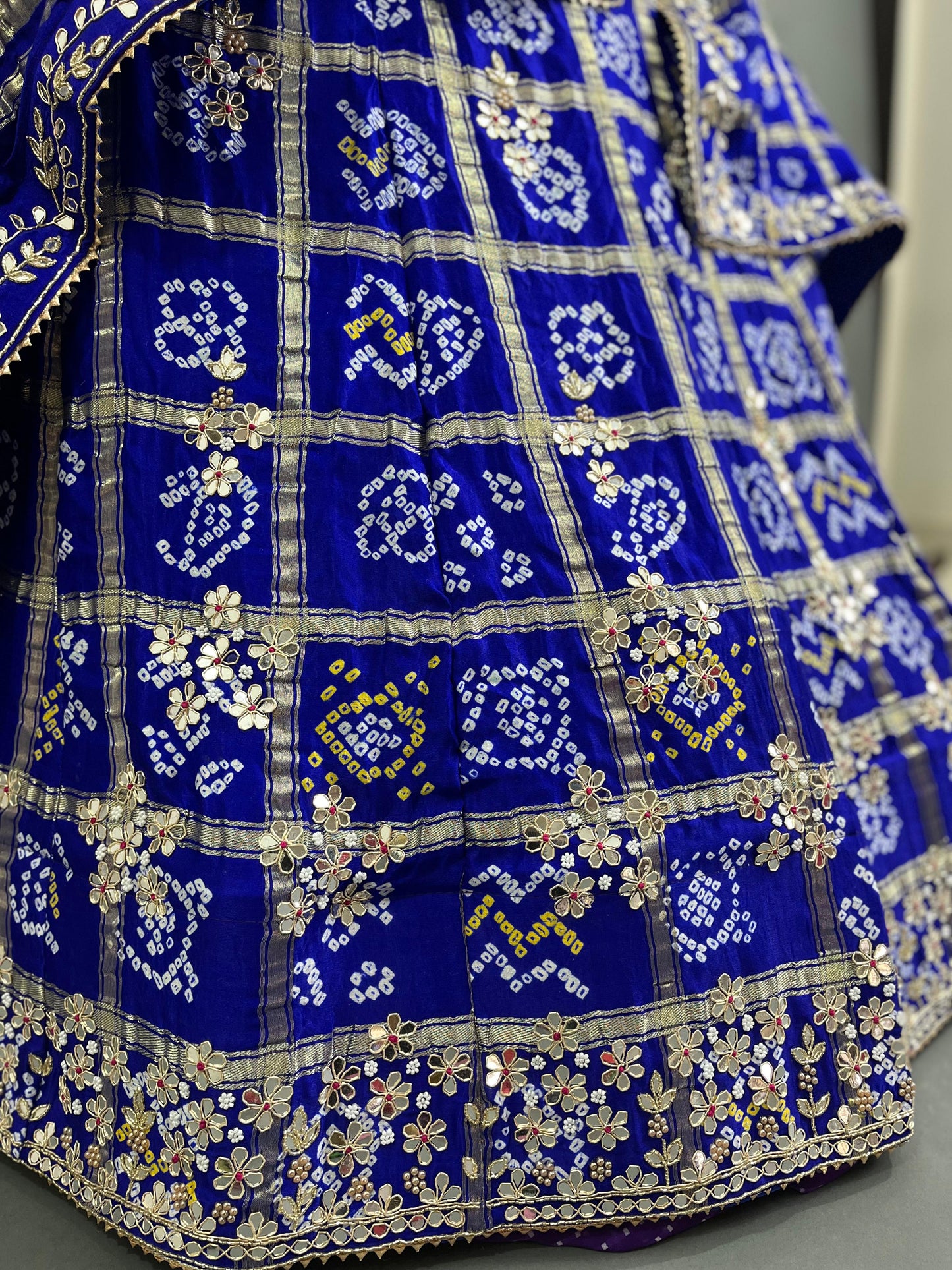 Pure Gaji Silk Bandhani Ghatchola Handwork Lehenga, NR, satis