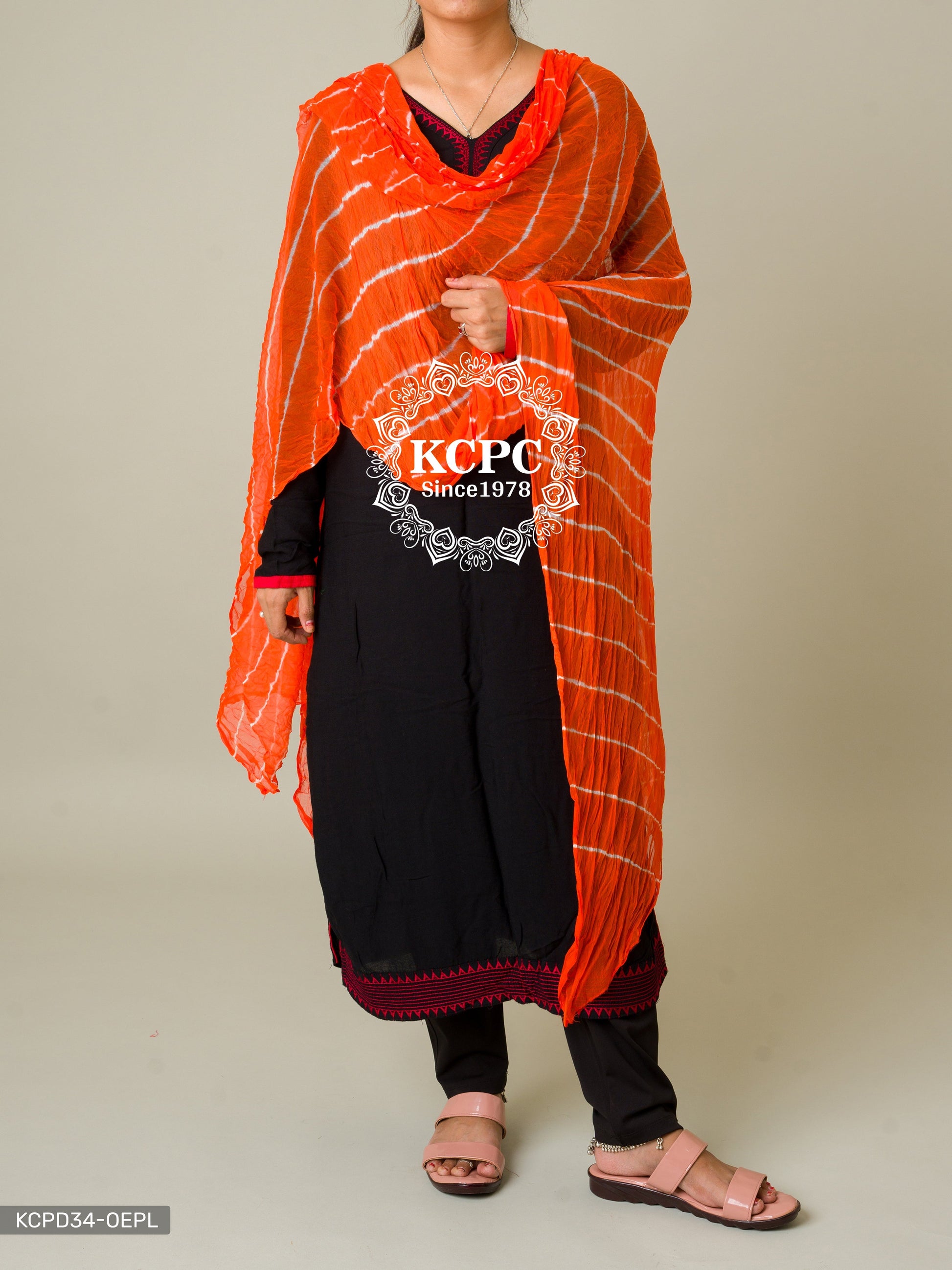 Kcpc Originals Handmade Chiffon Leheriya Dupattas Orange Dupatta