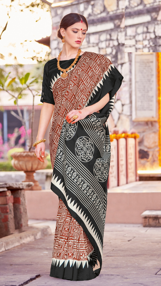 KcPc New Brown Printed Bhagalpuri Silk ethnic wear Saree With Blouse,APL