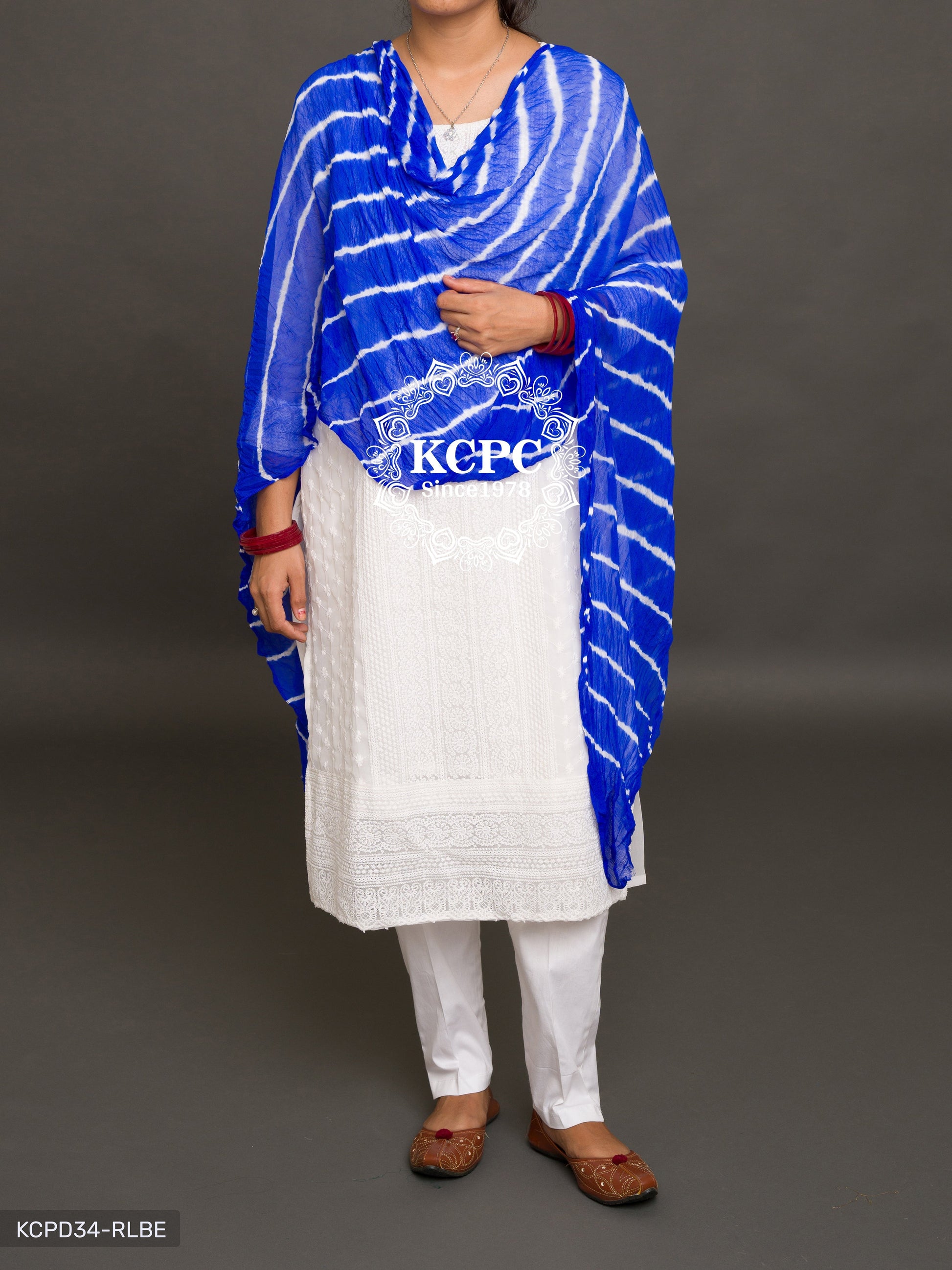 Kcpc Originals Handmade Chiffon Leheriya Dupattas Royal Blue Dupatta