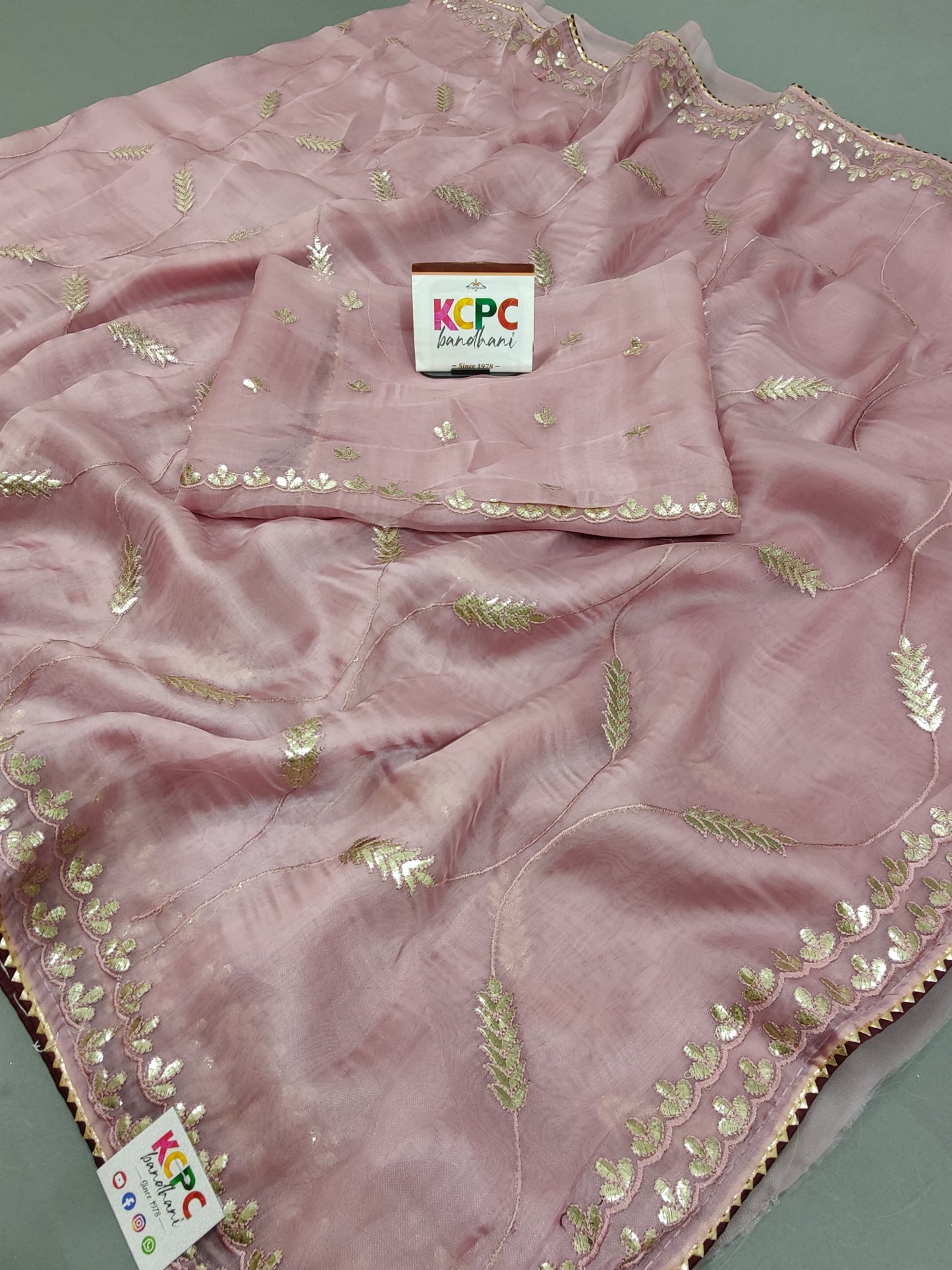 Original HO Silk Tissue Saree with Gotapatti Work with blouse