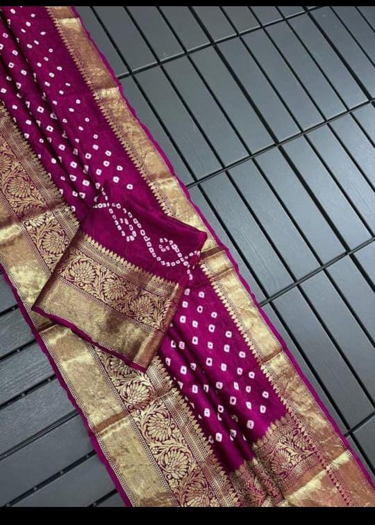 New Viscos Silk Bandhani Saree With Zari Border kcpc sam