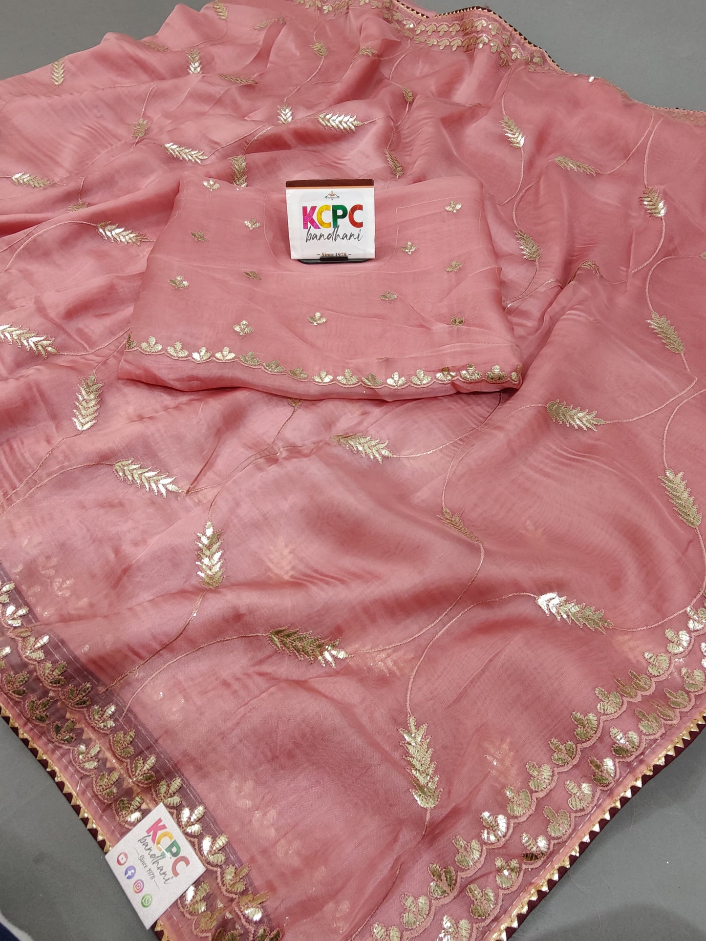 Original HO Silk Tissue Saree with Gotapatti Work with blouse