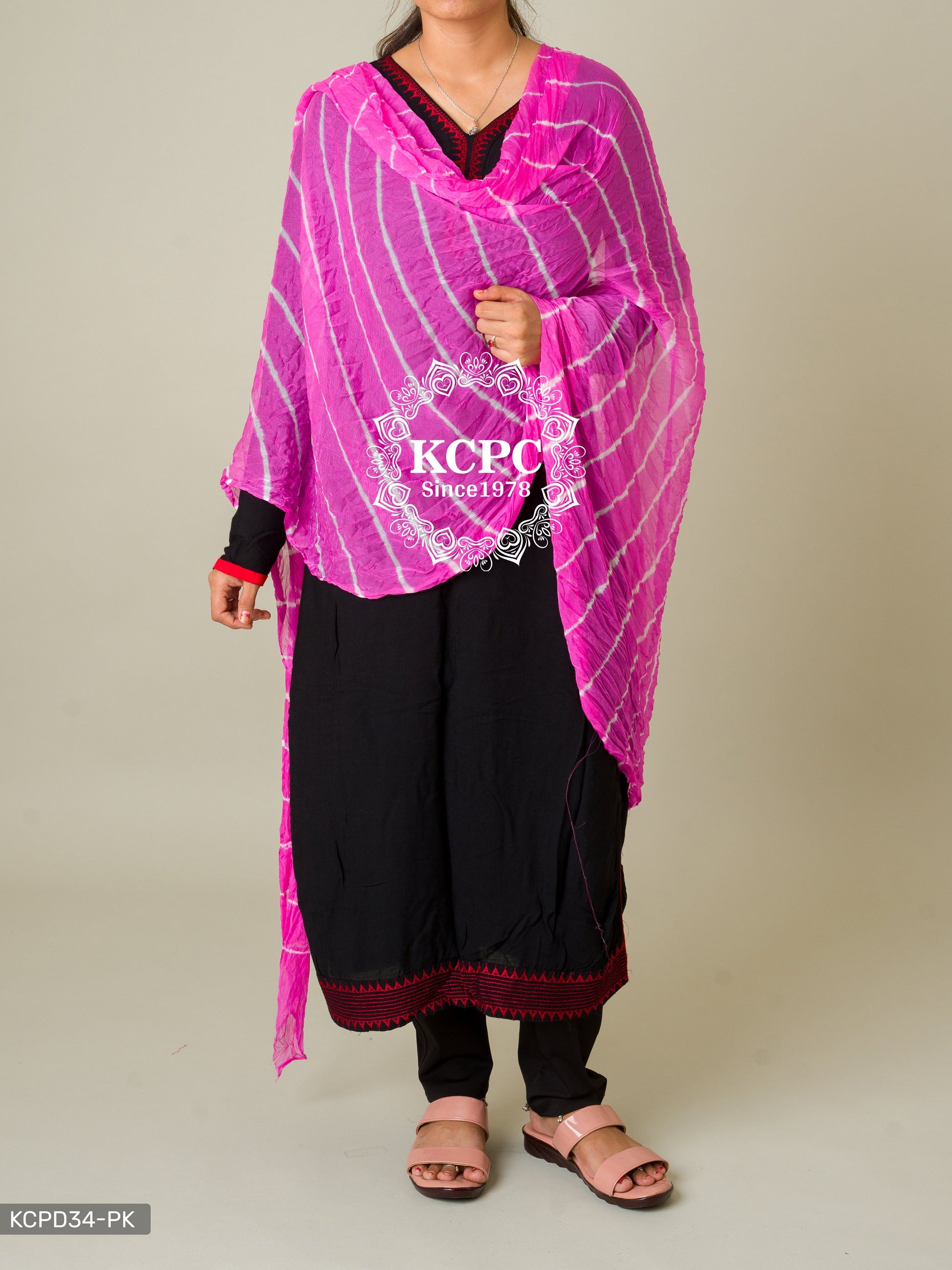 Kcpc Originals Handmade Chiffon Leheriya Dupattas Pink Dupatta