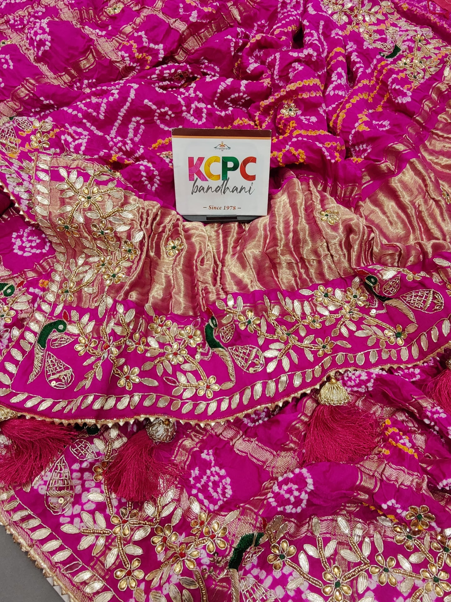 Pure Gaji Silk Bandhani Ghatchola Heavy Gotapatti Work Saree, KCPC, OR