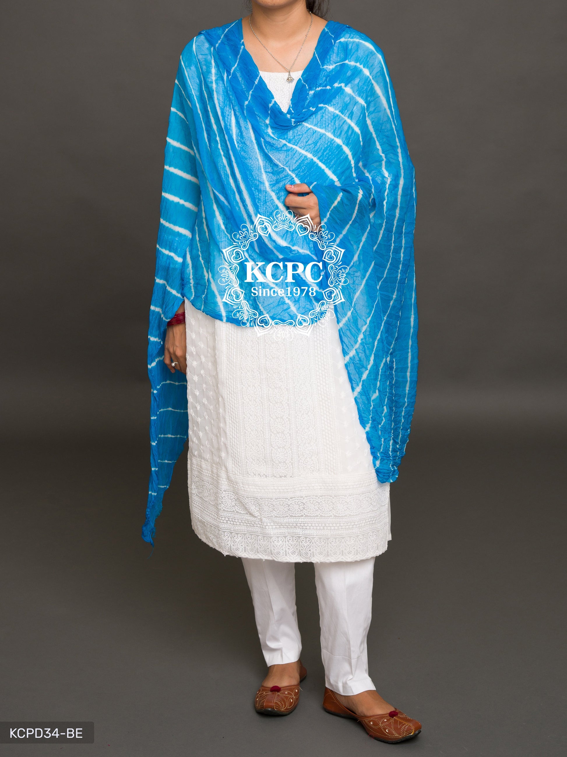 Kcpc Originals Handmade Chiffon Leheriya Dupattas Sky Blue Dupatta