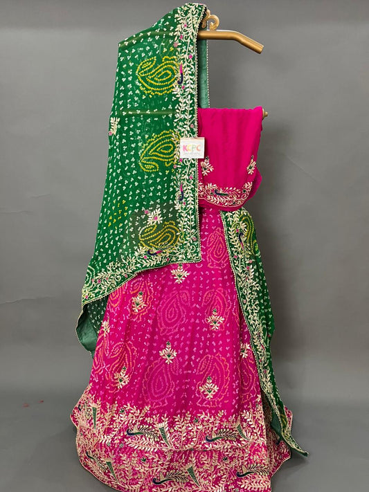 Bandhani Collection Designer Jaipuri Pure Ojariya Lehenga with Multicolour Dupatta, BIT