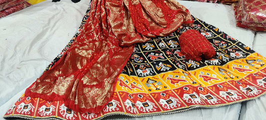 KcPc Pure Dola silk Patola Printe Cotton Lehenga