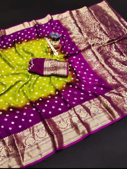 New Viscos Silk Bandhani Saree With Zari Border kcpc sam