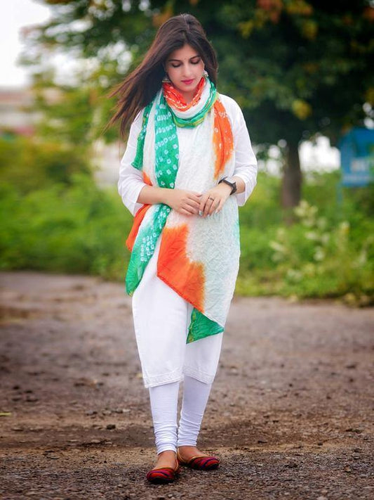 Tiranga Bandhej Dupatta - KcPc Bandhani