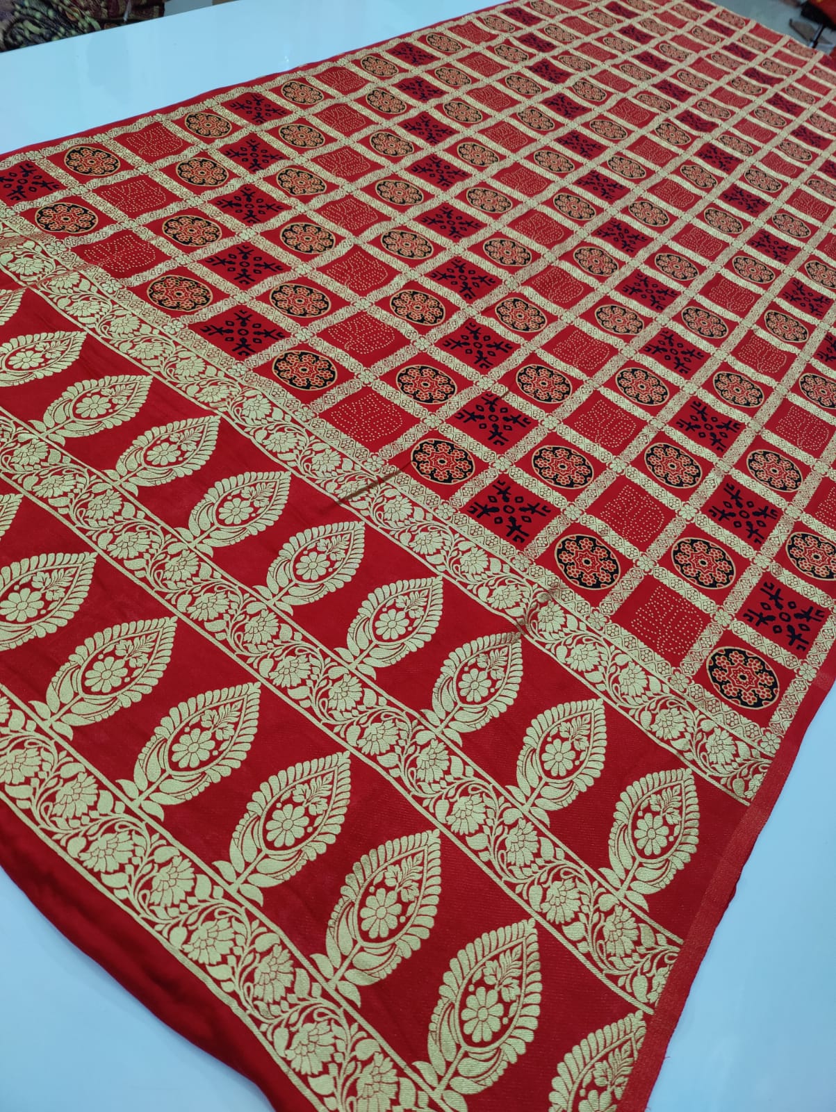 Pure Gaji Silk Khadi Hendloom Ghatchola Azarak Printe Saree With Zari Weaving Nr Kcpc Design S