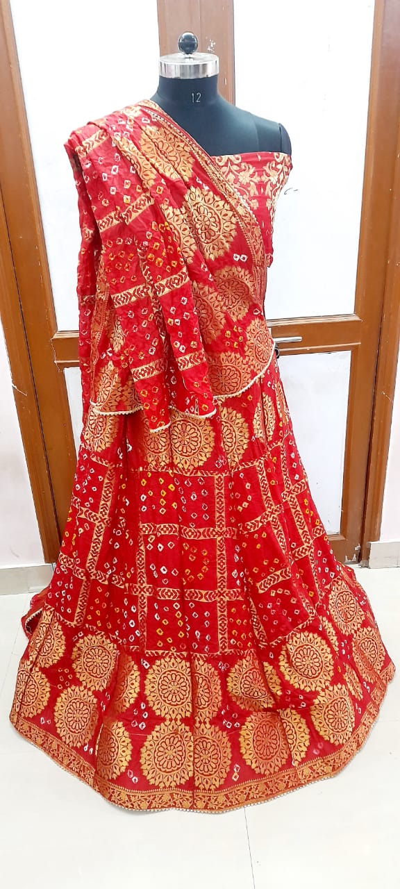 Latest Rajasthani Bandhani Gharchola Lehengas Or Kml Red Lehenga