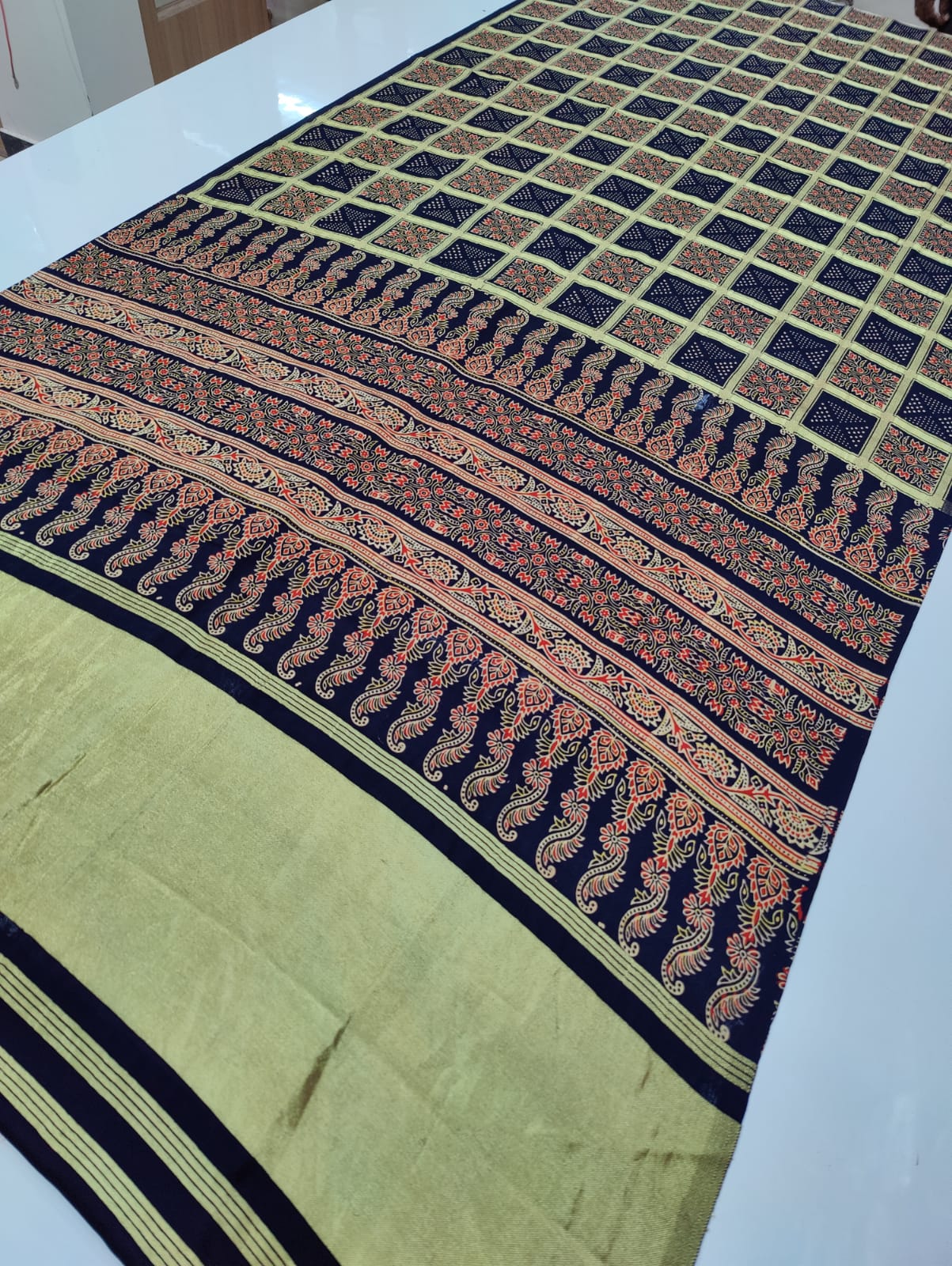 Pure Gaji Silk Khadi Hendloom Ghatchola Azarak Printe Saree With Zari Weaving Nr Kcpc Design R