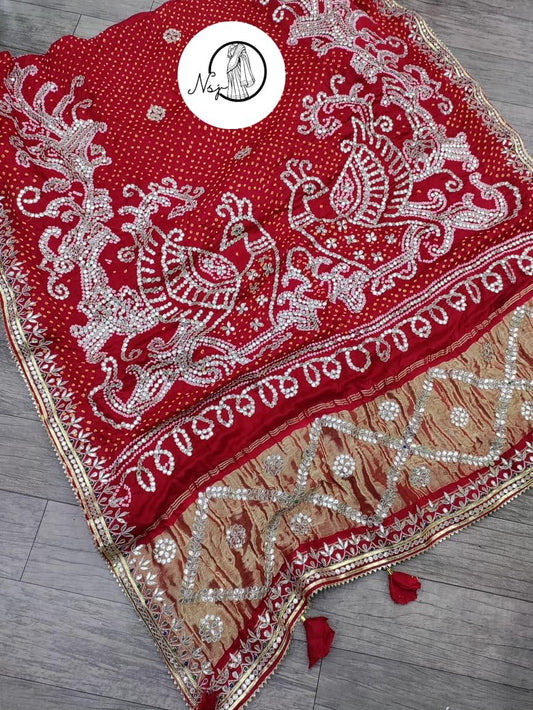 Pure Gaji Silk Zari Weaving Lovely Gotapatti Work Saree With Beautiful Taslas Id Nsj