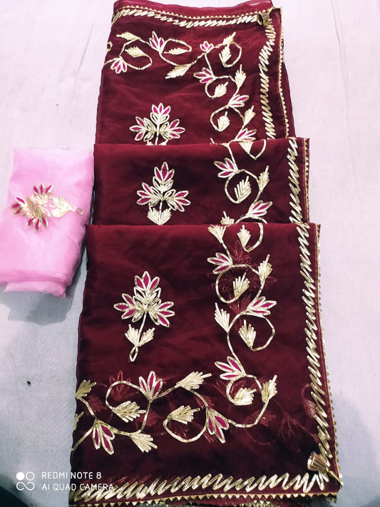 Jaipuri Organza Fabric Gotapatti Saree with contrast blouse, NR, mhs
